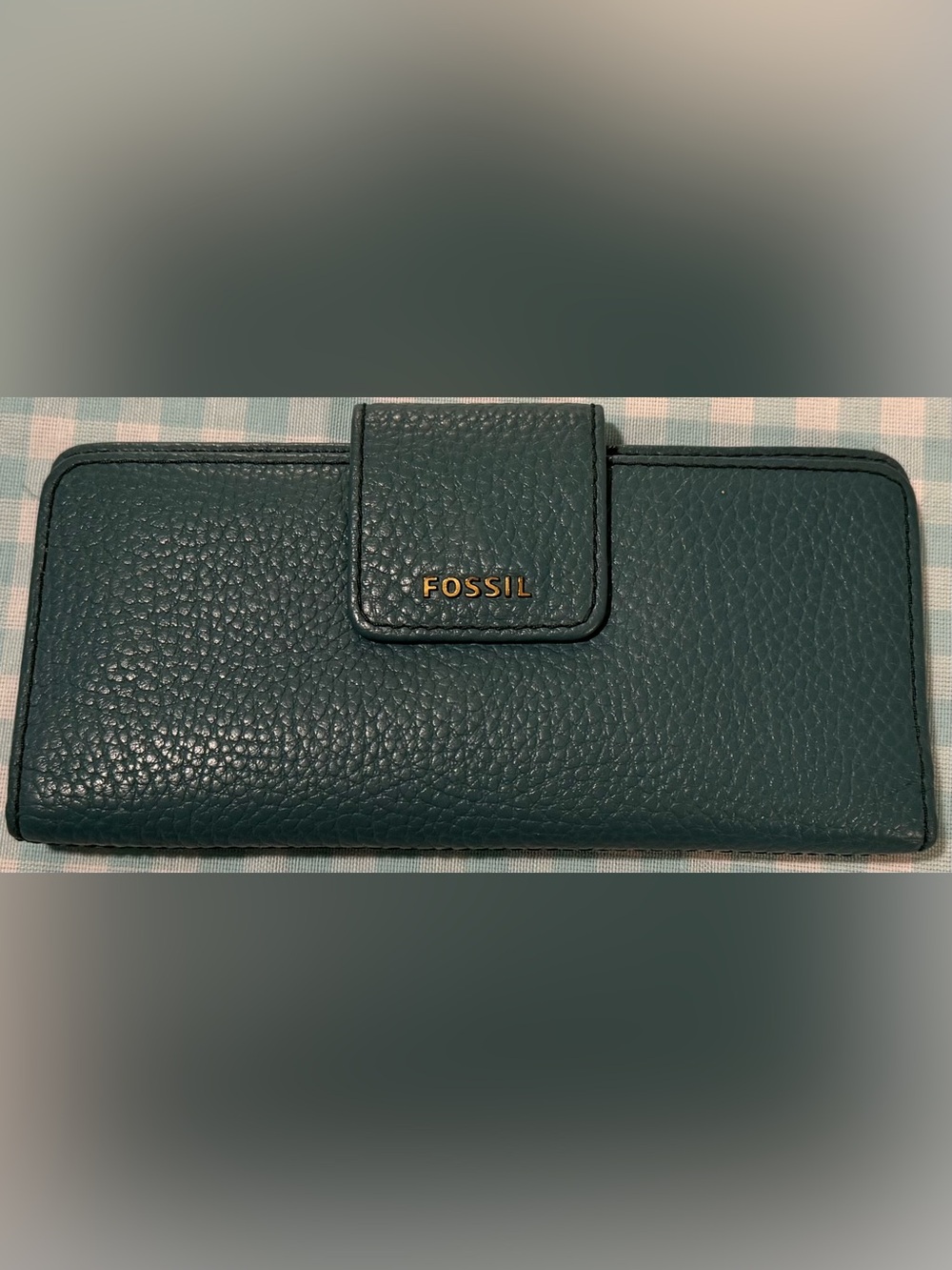 Fossil Teal Textured Leather Wallet with Gold Logo